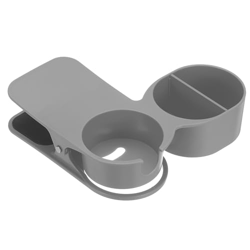 PATIKIL Desk Cup Holder Clip, Clamp on Table Cup Holder Bottle Clip Couch Cup Holder with Storage for Desk Boat Patio Chairs Drink Soda Coffee Mug, Grey