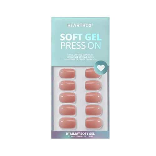 BTArtbox Press On Nails Short - Glue on Nails Square, Soft Gel Light Weight Fake Nails with Glue, Reusable Semi-Transparent Stick On Nails in 16 Sizes, Hot Cocoa