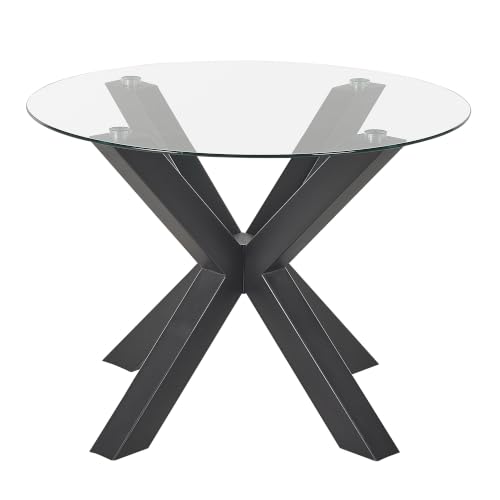 Beliani Dining Table Black Iron Round Modern with Glass