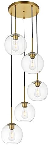 Baxter 18 Inch 5-Light Pendant with Clear Glass in Brass & Clear