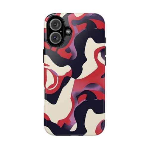 Coque iPhone 16 Plus rigide brillante motif abstrait rouge noir crème