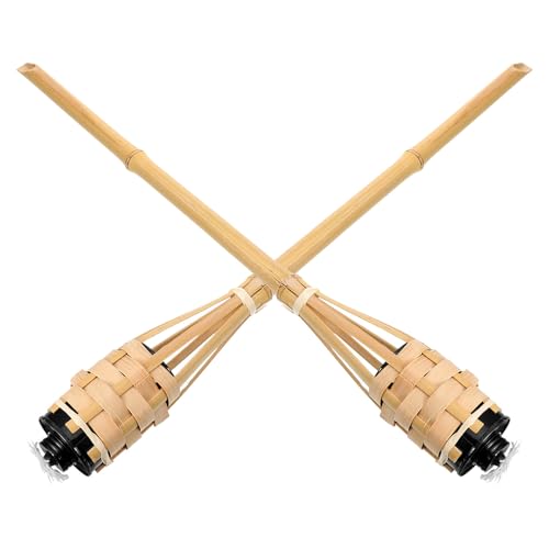 PENIKOKO Torcia di Bambù da Giardino 2 Pezzi Lampada a Olio da Esterno per Decorazioni Cortile e Feste Torcia Paesaggistica Leggera e Portatile per Prato e Orto