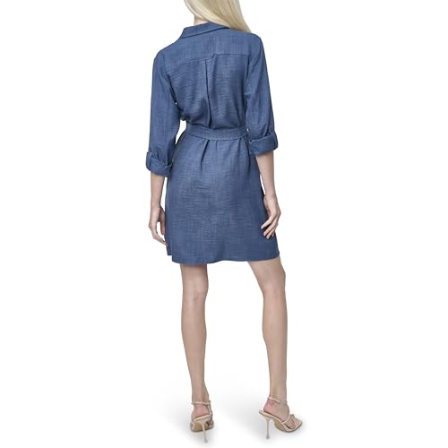 Image of DKNY Women's Long Sleeve Collared Tie Fit & Flare Mini Dress