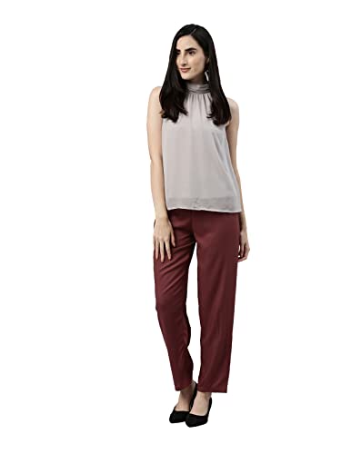 Image of GO COLORS Women Solid Mid Rise Relaxed Fit Viscose Casual Pants