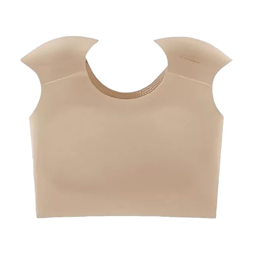 LZTET Camiseta Suave 2 En 1 con Hombreras Incorporadas para Mujer,Sin Mangas Almohadillas Push-Up,para Mejorar La Postura De Hombros Resbaladizos,Estrechos Y CaíDos(2XL,Light Brown)