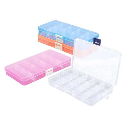 Ailill Organizer Case Plastic Organizer Case 4PCS 15-Grid Adjustable Plastic Box with Dividers, Empty Storage Container