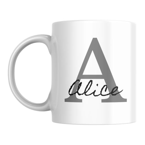 fapadjo Mug Personnalisé Prénom - Tasse Céramique 330 ml avec Initiale en Gros + Nom Calligraphie - Fabriqué en France, Cadeau Anniversaire Maman,...