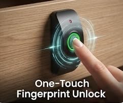 Image of ZEONE ZE-DRL-Y01 Smart Fingerprint Drawer Lock | Keyless Biometric Cabinet Lock with Emergency Power Port | Digital Lock for Drawer, Cupboard, Wardrobe & Office Storage (Black)