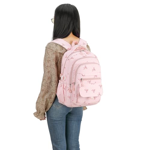 Image of Kids High Middle School Backpack for Girls Travel Kawaii Laptop Coquette Bow Bookbag,Pink Bow