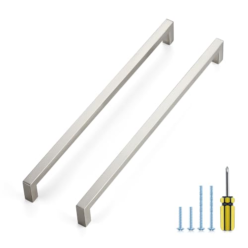 Image of Ravinte 30 Pack Kitchen Brushed Nickel Cabinet Handles 12-3 /5 Inch Hole Center Stainless Steel Square Cabinet Pulls for Dresser Drawer Cupboard Handles with Screwdriver