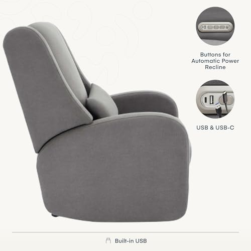 Image of Nurture& The Charleston Wingback - Power Reclining Glider for Nursery - Ergonomic Chair with Stain-Resistant Fabric & Built-in Charging Port - Modern Baby Room Essential