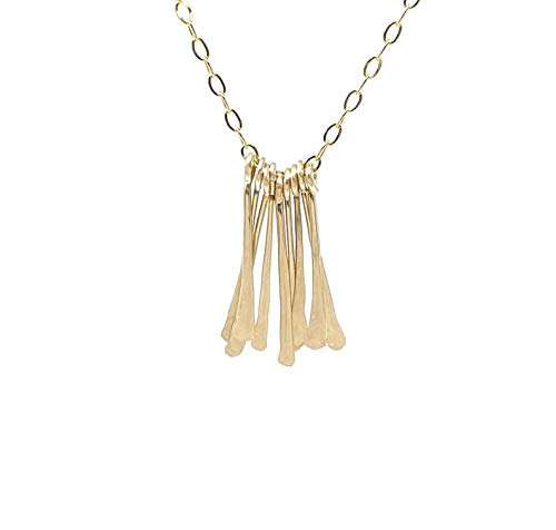 Gold Hammered Fringe Bar Necklace 