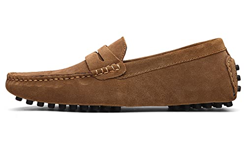 Santimon Mens Driving Penny Loafers Suede Leather Comfortable Casual Slip On Shoes Moccasins2