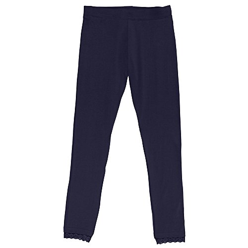 French Toast Girls' Big Lace Trim Legging, Navy, L (10/12)