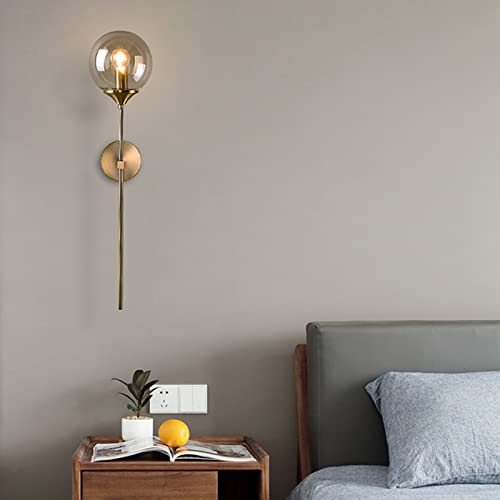 RENKTE Modern Minimalist Wall Sconce Light, 15cm Glass Ball Lamp Shade and Aluminium Support Lamp for Bedroom and Hallway (Amber) - Image 3