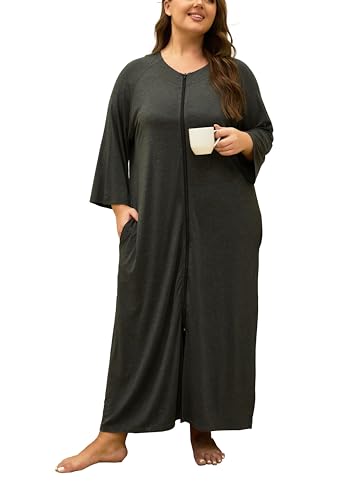 VOGMATE Batas de Casa con Cremallera Larga Mujer Albornoz Talla Grande Peso Ligero Dressing Gown Women