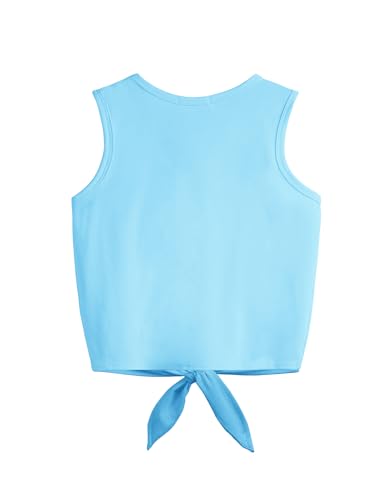 Image of Arshiner Girl's 2 Piece Outfits Tie Knot Tank Top and Paperbag Waist Pocketed Summer Short Sets