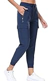 Oalka Women's Cargo Hiking Pants Lightweight Travel Pockets Joggers Quick Dry Navy Blue M