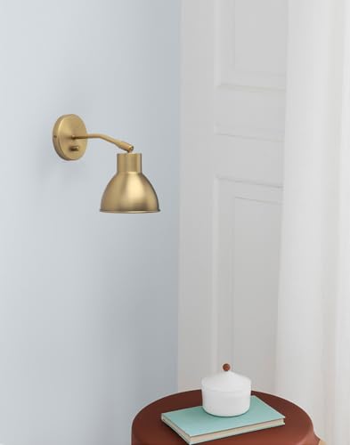 Image of Yosoan Set of 2 Antique Vanity Reading Wall Sconce with On Off Switch | Brass Vintage Industrial with 340 Degree Angle Wall Mount Lamp 5.7 inch Bowl Metal Shade Bedside Bunk