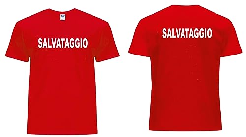 Mister Patch T-Shirt 100% Cotone Maglietta Manica Corta Rossa Salvataggio per Bagnino (S)