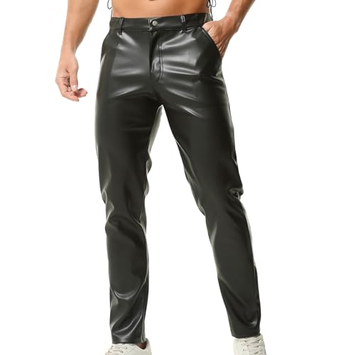 DTODWW Pantalon pour Homme en Simili-Cuir, Coupe Slim – Pantalon pour Homme Coupe Regular