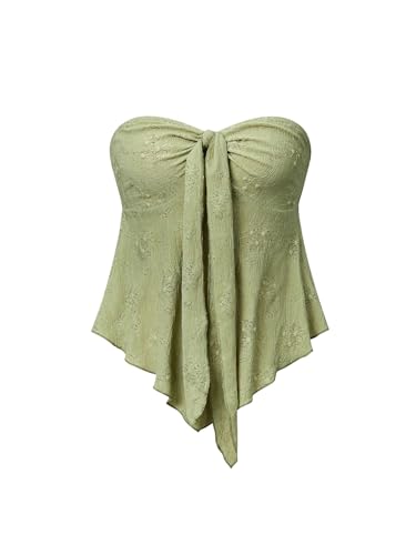 SweatyRocks Women's Knot Bow Front Eyelet Embroidery Textured Strapless Tube Tops