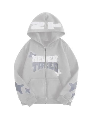 Image of SOLY HUX Boy's Zip Up Hoodies Y2k Letter Graphic Sweatshirt