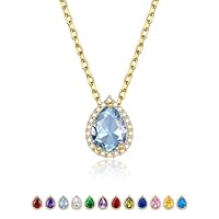 GoldChic Jewelry Collier Femme Pierre de Naissance Mars Aigue-marine Synthétique en Zircon Cubique, Pendentif Goutte d'Eau avec Chaîne Fine 1,4 mm / 41+5 cm Ajustable