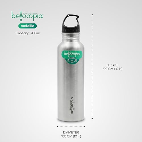 Image of Belocopia Metallio ClipSip Stainless Steel Water Bottle 700ml | Sports & Fridge Bottle | Lightweight, BPA Free | Clip Cap, Leak-Resistant | For Home, Office, Gym & Travel