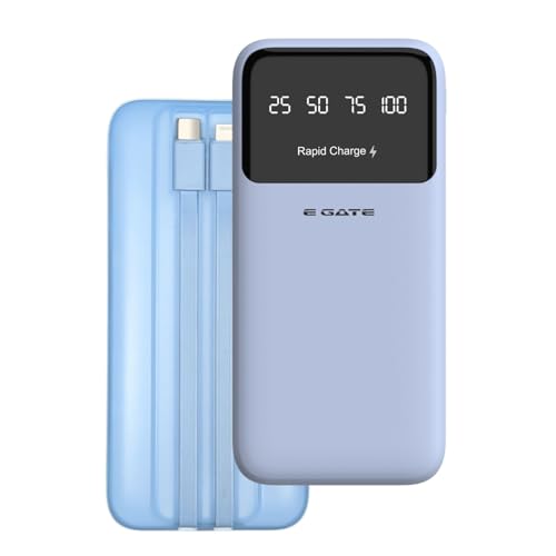 Image of 105P Powerbank 10000mAh Fast Charging | Built-in Lightening & Type C Cable for iPhone, Android, TWS etc Multi Device 22.5W Power Bank 5-in-1 Charger USB X 2, Type C X 2 & Lightening (Blue)