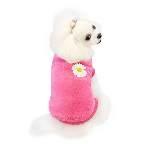 Dog Sweater Clothes Fleece Woolen Winter Warm Sweat Shirt Flower Pajamas Fleece Sweater for Small Dog Medium Cat Magenta M - Image 3