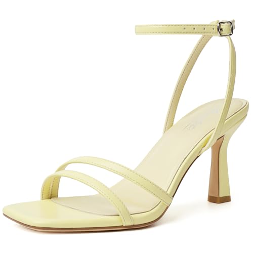Image of Mostrin Womens Sandals Strappy Heels for Women Ankle Strap Lace Up Heels Square Open Toe Heels Tie Up Stiletto High Heeled Sandals for Prom, Party, Daily Wear
