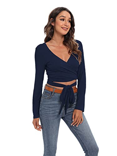 Image of Famulily Women's Sexy Deep V Neck Bandage Surplice Wrap Crop Top
