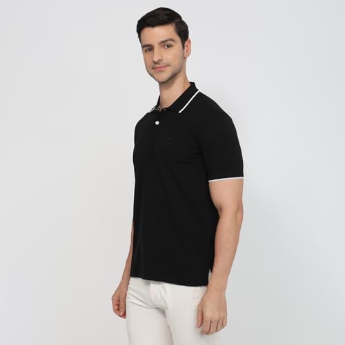 Image of Park Avenue Men Slim Fit Solid Pattern Cotton Polyester Blend Half Sleeve Polo Neck Casual T-Shirt