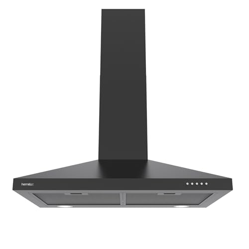 Image of Hermitlux Range Hood 30 inch, Black Wall Mount Vent Hoods for Kitchen with Charcoal Filter, Ducted /Ductless Convertible, 3 Speed Exhaust Fan, LED Light, Button Control