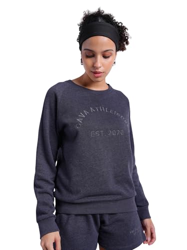 Image of CAVA Essential Sweatshirt for Women | Brushed Fleece, Round Neck, Full Sleeves, Ribbed Cuffs, Embroidery Detail | Cozy Loungewear & Travelwear
