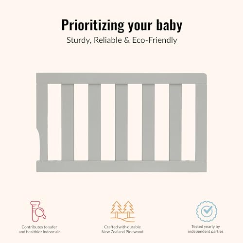 Image of Dream On Me Toddler Guard Rail for Convertible Crib, Solid Wood Bed Rail for Toddler Bed Conversion, Cool Grey