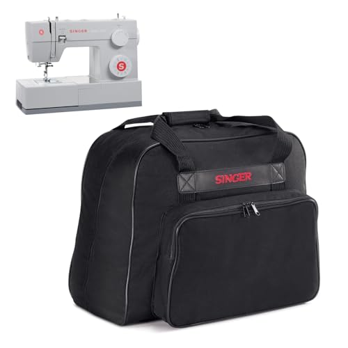 SINGER® Machine Carrying Case, Black, Spacious Case Fits Most Standard Sewing Machines and Sergers, Fully-Padded Interior, Durable Canvas Exterior, Easy Zip, Large Front Pocket, Easy Transport