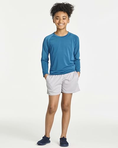 Image of Real Essentials 4 Pack: Girls' Rash Guard Swim Shirts - Long Sleeve UPF Sun Protection Tops (Ages 4-16)