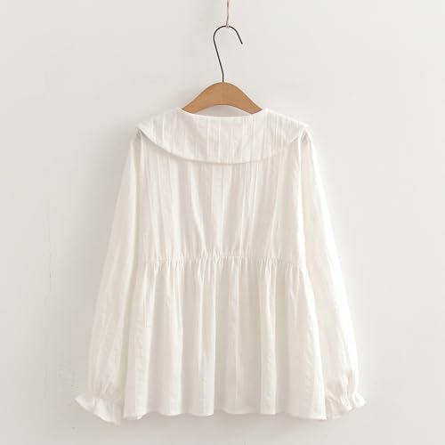 BAIMORE Teen Girls Japanese Style Sweet Doll Collar Ruffle Embroidery Button Down Long Sleeve Shirt3