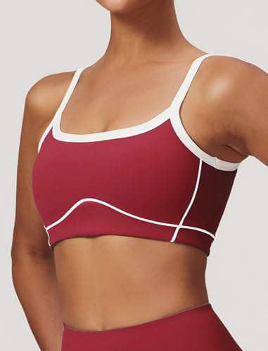OMEWEE Yoga sets for women 2 piece Fashion contrasting lines Sports Bra and High Wasit Split hem Flared Leggings cherry red L — view 2