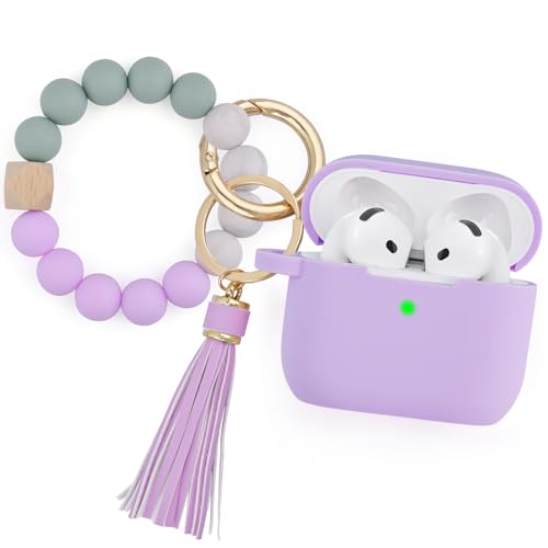 Image of Filoto Compatible with AirPods 4 Case - Soft Silicone Cover with Bracelet Lanyard and Keychain, Shockproof and Scratch-Resistant, Cute Design for AirPods 4th Generation(Lavender Purpl)
