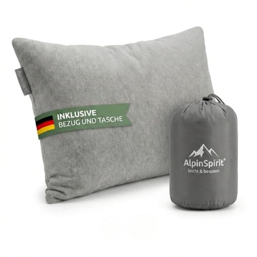AlpinSpirit Camping und Reisekissen [100% Baumwolle] Ultraleichtes Memory Foam Kissen 30 Grad waschbar kleines Packmaß Travel Pillow 40x30 cm leicht & kompakt für Outdoor Camping Urlaub & Festival