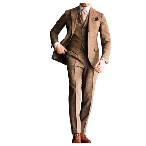 Premium Men's Tweed Notch Lapel Blazer Formal Vintage Check Prom Groom Tuxedo for Wedding Suit 3 Piece