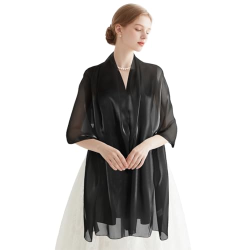 E-Clover Black Shawls and Wraps for Evening Dresses Satin Scarf for Women Long Wedding Shawls for Bridal Party Everyday Wear