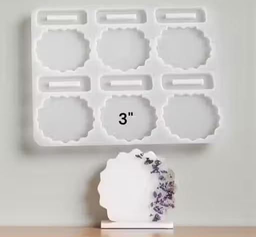 Scalloped Edge Resin Mould with Stand Slots, Silicone, 6-Cavity, 3 Inch Round Shape, for DIY Crafts Car Dashboard Decoration, Office Table Decor, Reusable Epoxy Casting Mold-image-37