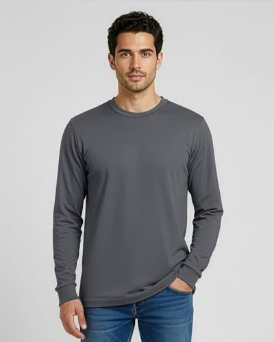 Image of Real Essentials 4 Pack: Men's Cotton Long Sleeve Crew Neck T-Shirt - Soft Work Casual Jersey Tees