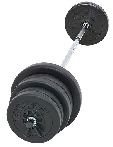 Langhantelset aus 1,6 m Hantelstange mit 50 kg Gewichten (4 x 2,5 kg, 4 x 5...