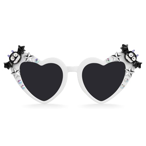 Etercycle Halloween Sunglasses, Funny Gothic Heart Shaped Sun Glasses for Women Men, Bat Wing Glasses Rave Festival Party Favors Costume Accessory
