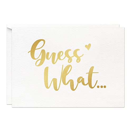 Image of MAGJUCHE Guess What Pregnancy Announcement Card, Gold Foil New Baby Card